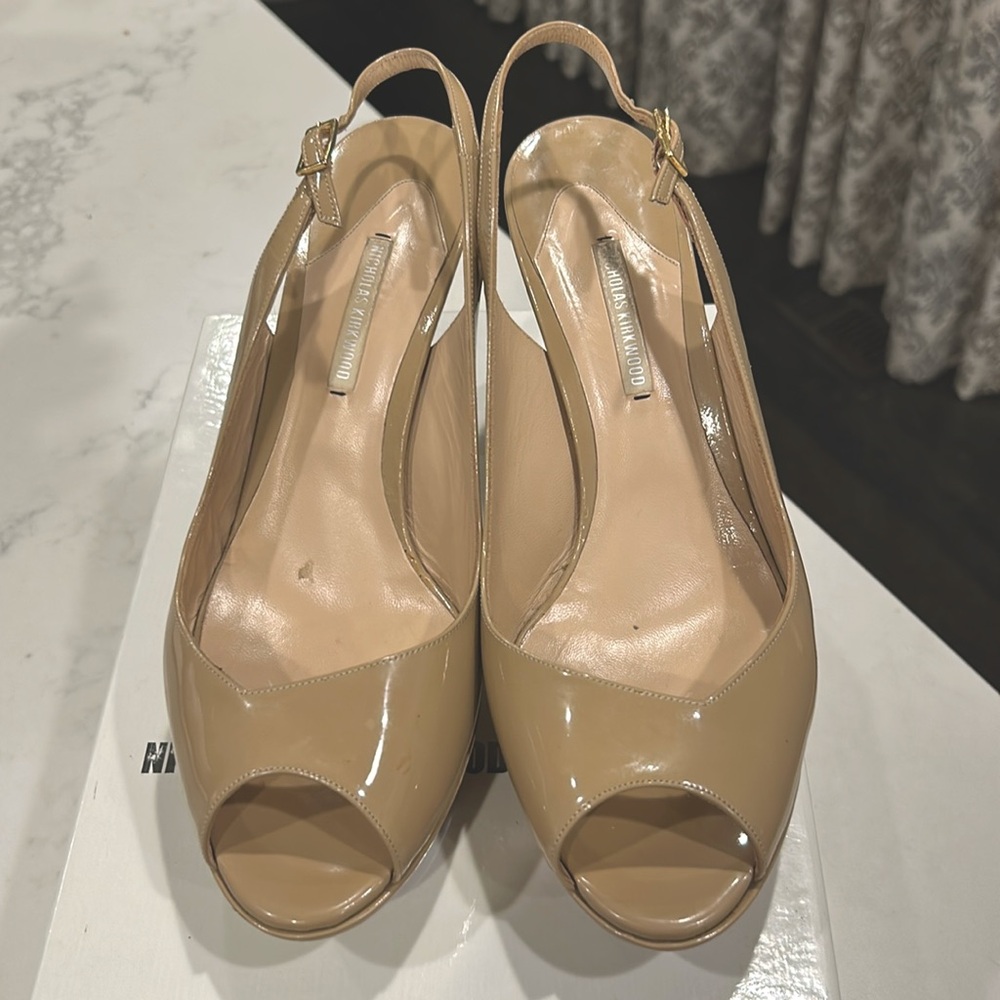 Nicholas Kirkwood Latte Slingback Platform High Heeled Sandals